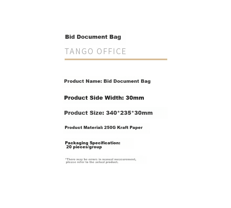 TANGO A4 Bid Document Envelope, 5cm Side Width, 250g Thickened, Pack of 20, Kraft Paper, Rope Closure, Eco-Friendly Bid-Specific File Folder for Engineering Quotation Documents 3