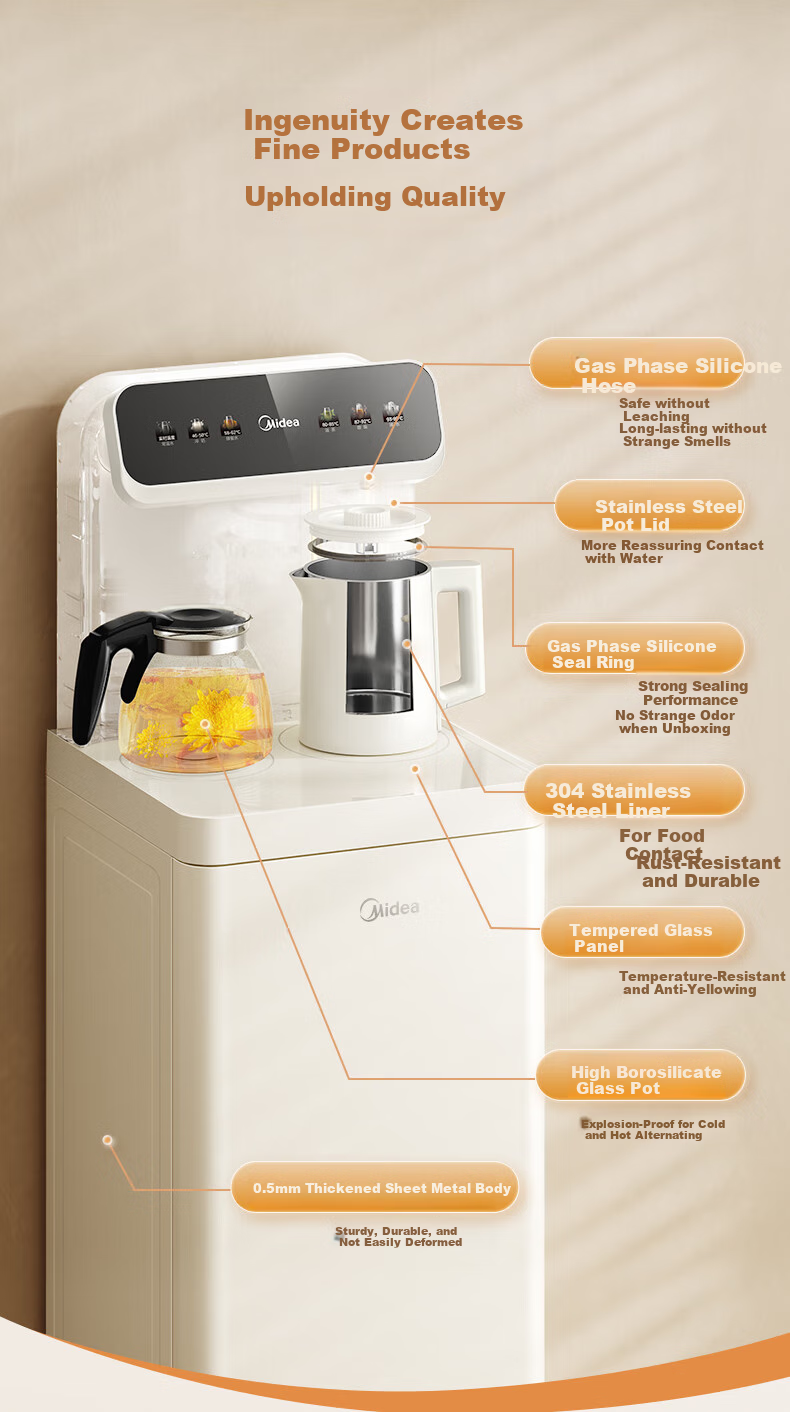 Midea White Moonlight Tea Bar Machine Water Dispenser Home Electric Kettle Living Room Floor-Standing Bottled Multi-Functional Tea Bar Cabinet Electric Kettle Health Pot YCR-2366 14