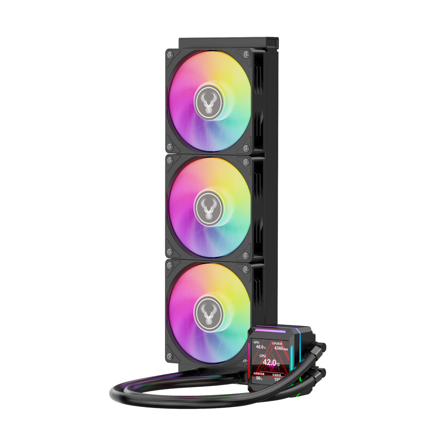 Jingpinlu Ice Seal Second Generation 360 Water Cooling, Black, 2.8-Inch IPS HD Display Screen, Black, All-In CPU Water Cooler, Multi-Platform Support, ARGB Lighting Effects