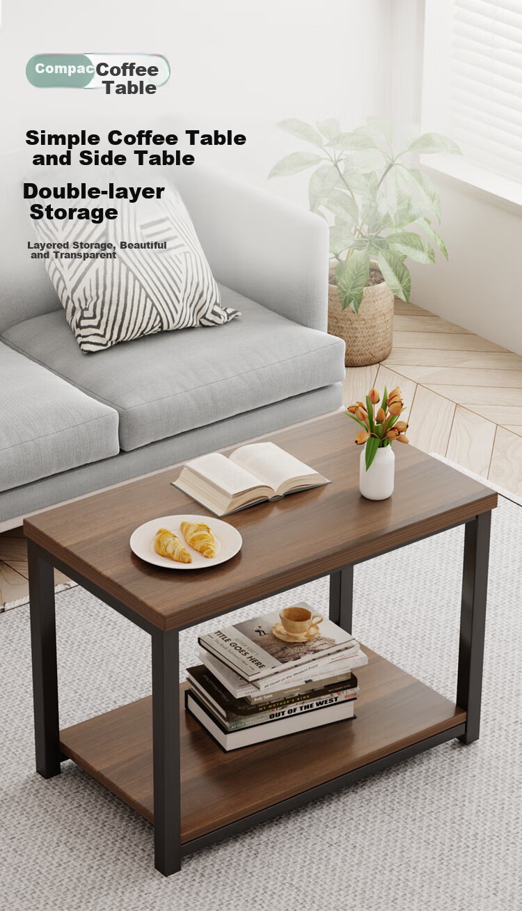 Zhuobo Coffee Table, Living Room Side Table, Tea Table, Tea Cabinet, Bedside Table, Storage Rack, CJ11 Walnut Color, 40cm Square Table 1