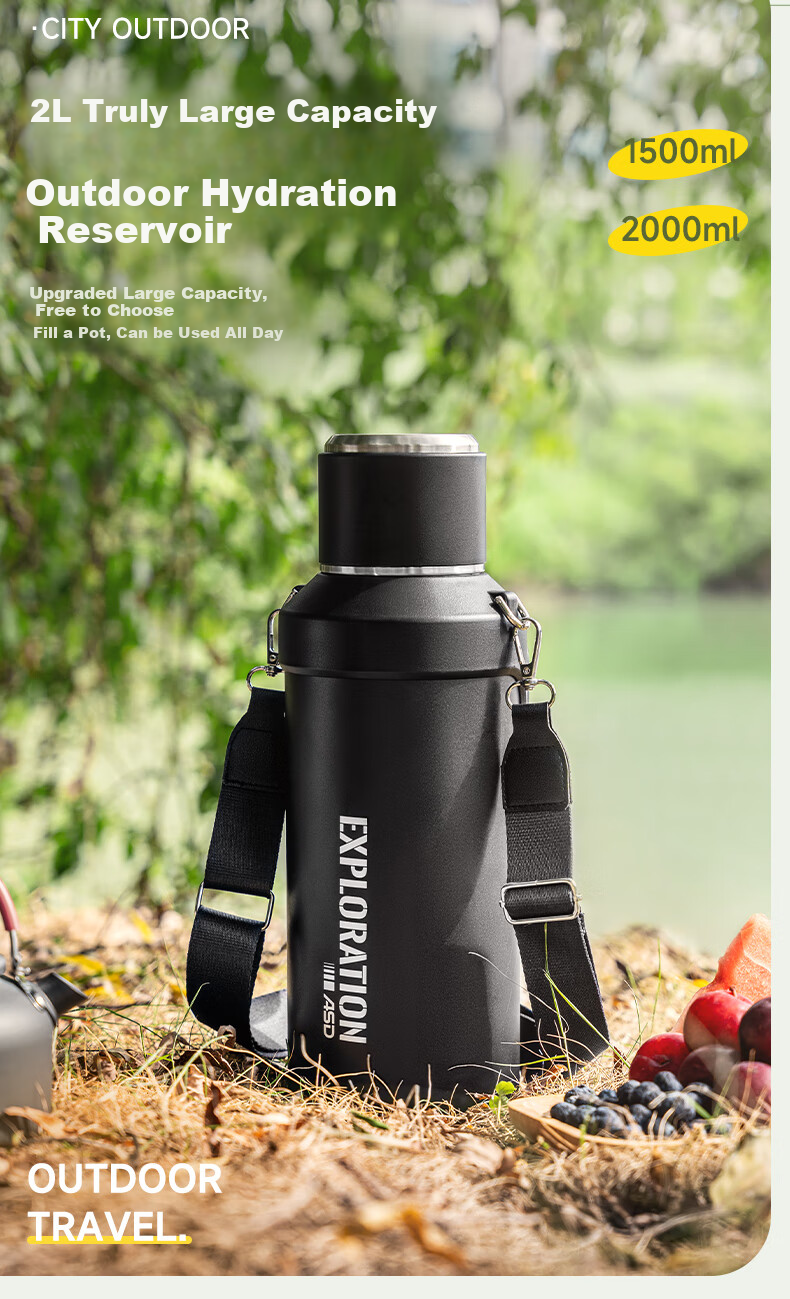 ASD Insulated Bottle, 316 Stainless Steel, Large Capacity Thermos, Car Cup, Water Bottle, Outdoor Travel Flask, Hot Water Thermos, Black 4
