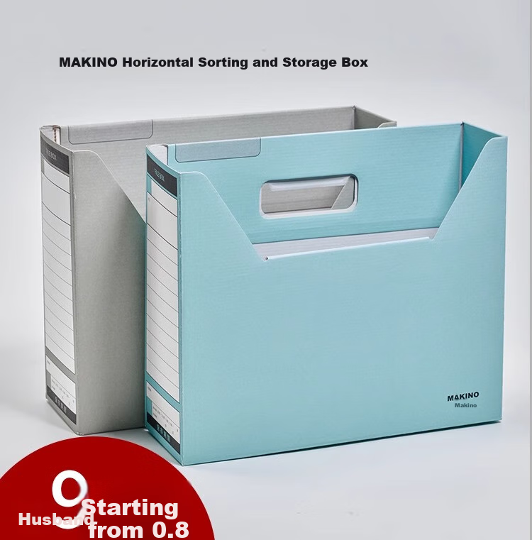 MAKINO Student Office Eco-Friendly Paper Desktop Bookend File Storage Box, Simple Style Single-Layer Easy-To Storage Box, Document File Box, Horizontal Blue, 3-Pack 2