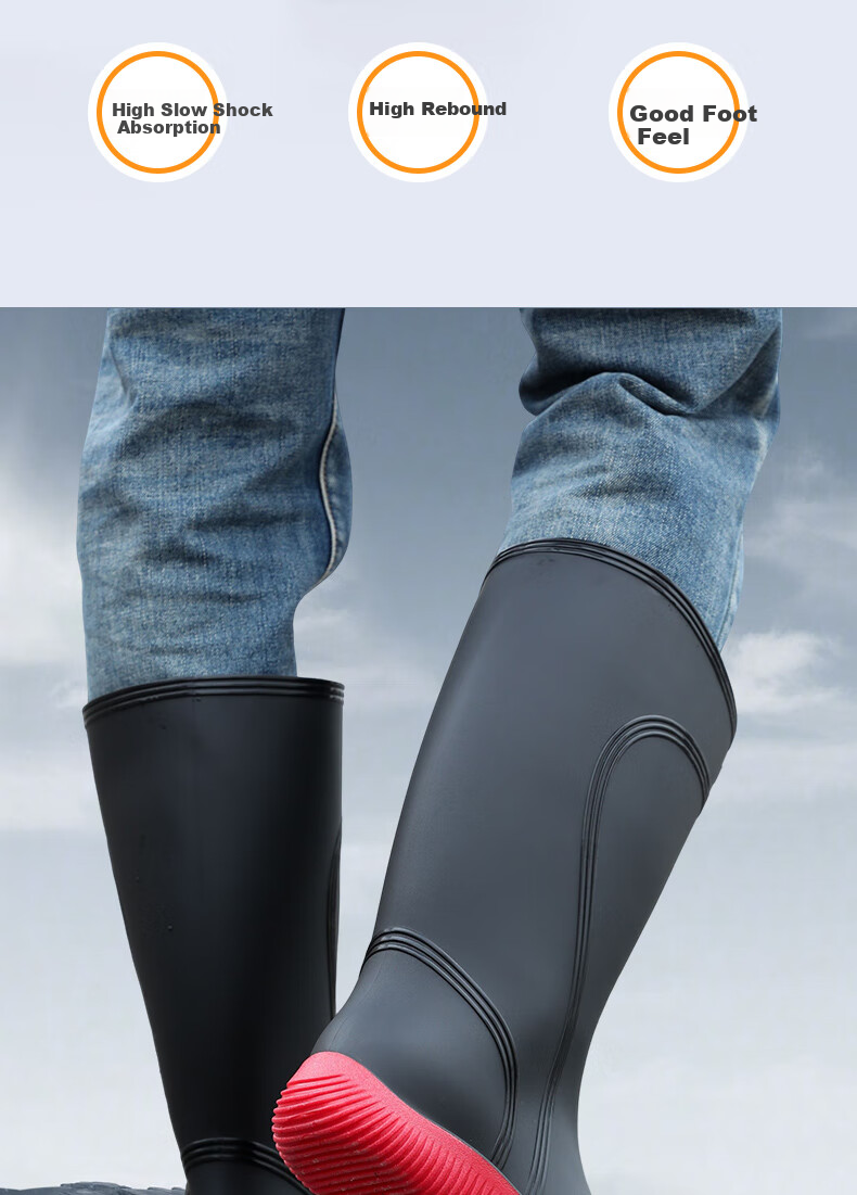 FOOTOPPO High-Top Rain Boots for Men, Non-Slip Waterproof Boots, Durable Overshoes, Outdoor Work Safety Water Shoes, Rubber Shoes for Me 4