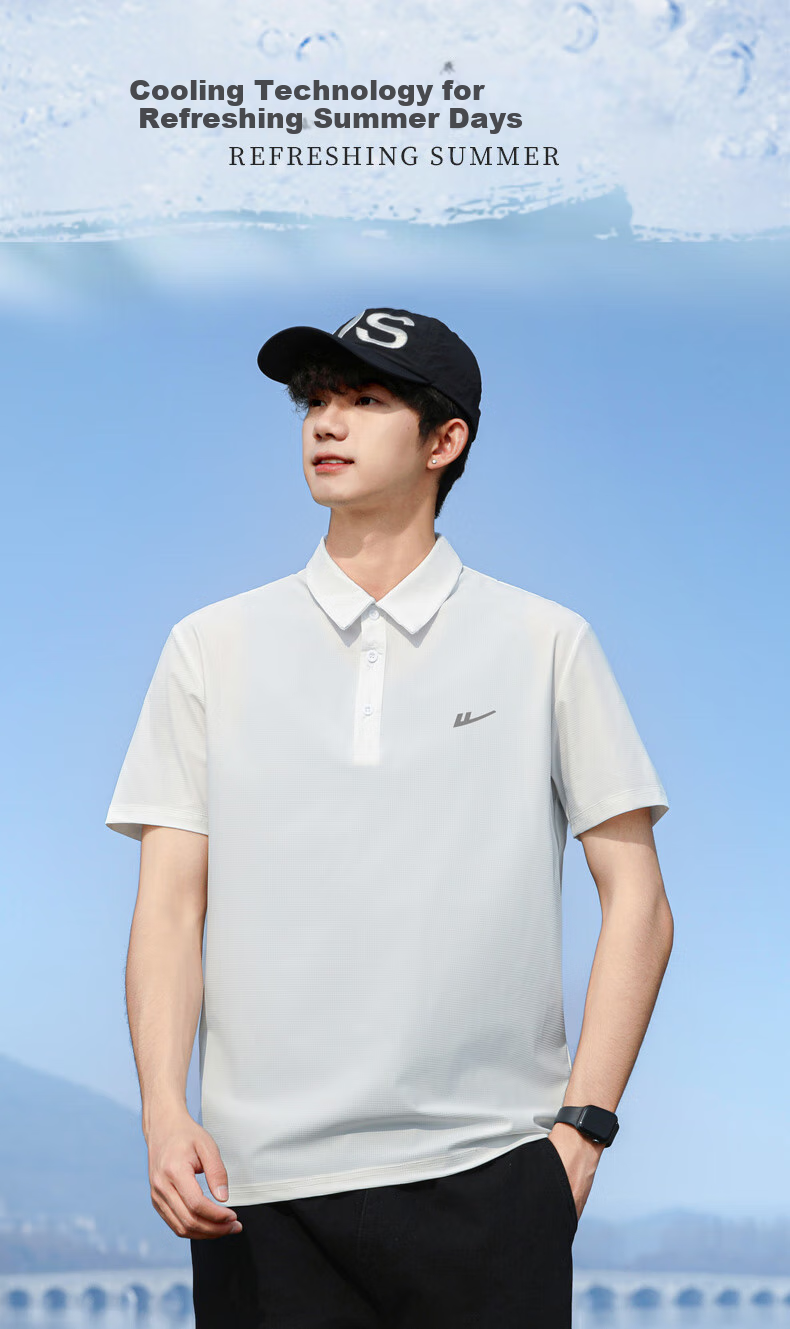 Huili Short-Sleeve T-Shirt for Men, Summer Breathable Polo Shirt with Collar, Solid Color Ice Silk Quick-Dry Sports Casual Top for Me 1