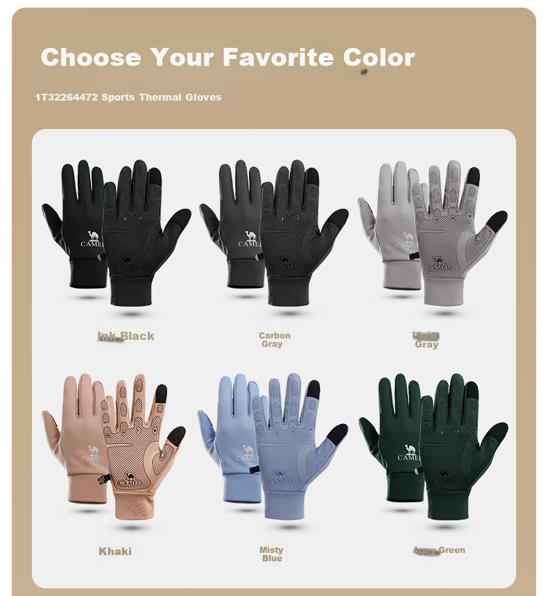 CAMEL Running Gloves for Women, Outdoor Sports Touchscreen Gloves for Men, Non-Slip Thin Fleece-Lined Warm Gloves 1T32264472 Carbon Gray L 16
