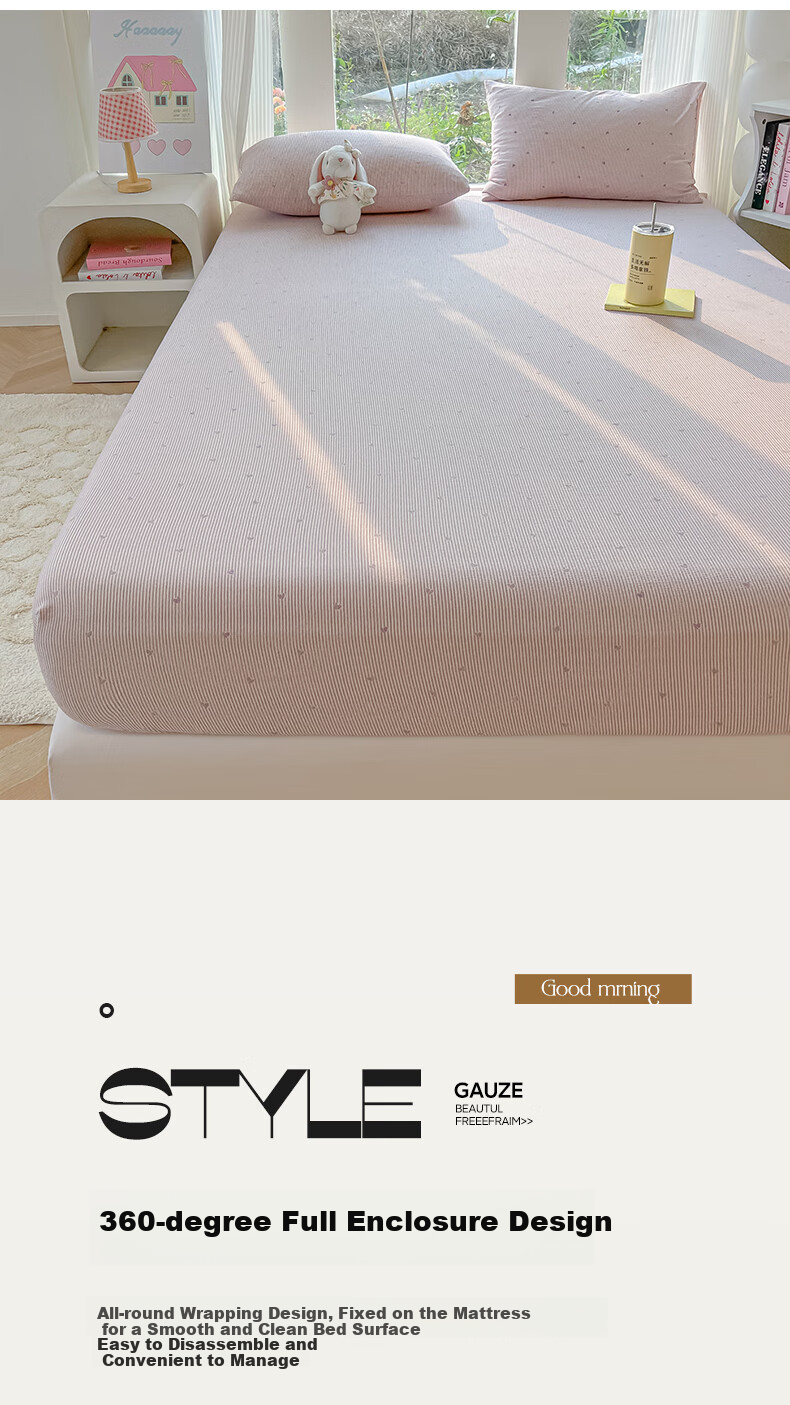 Hodo Class A Double-Layer Fitted Sheet Three-Piece Set, Home Single Bed Cover Set, Full Coverage Bed Cover Protector, 1.8*2 Meters, Purple Qing 3