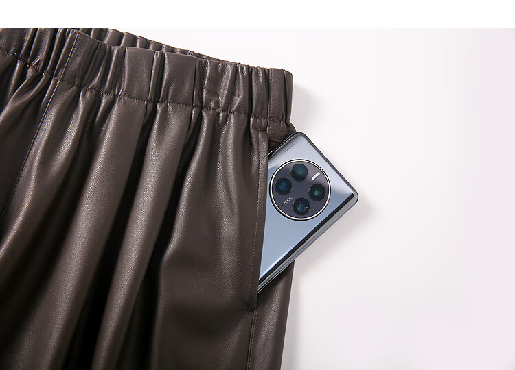 Demana [Button Adjustable Cuff] Winter Glossy PU Elastic High-Waist Cropped Straight-Leg Loose Women's Casual Pants 3