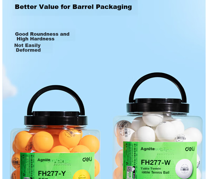 Deli & Angenite National Standard 60 Training Table Tennis Balls, ABS Upgraded Material, Competition Training Bucket, Yellow 7
