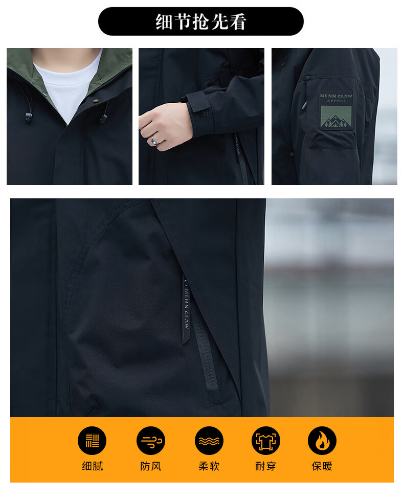 ROMON Men's Jacket Autumn Winter Business Casual Soft Comfortable Executive Windproof Outdoor Sports Hooded Coat V6 Military 4X 3