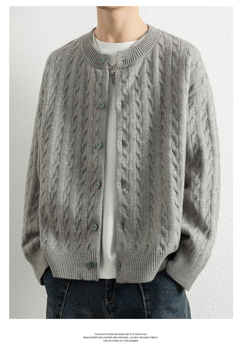 ROMON Men's Knitted Cardigan Spring Autumn Casual Loose Drop Shoulder Sweater Round Neck Jacket Black M 7001 14
