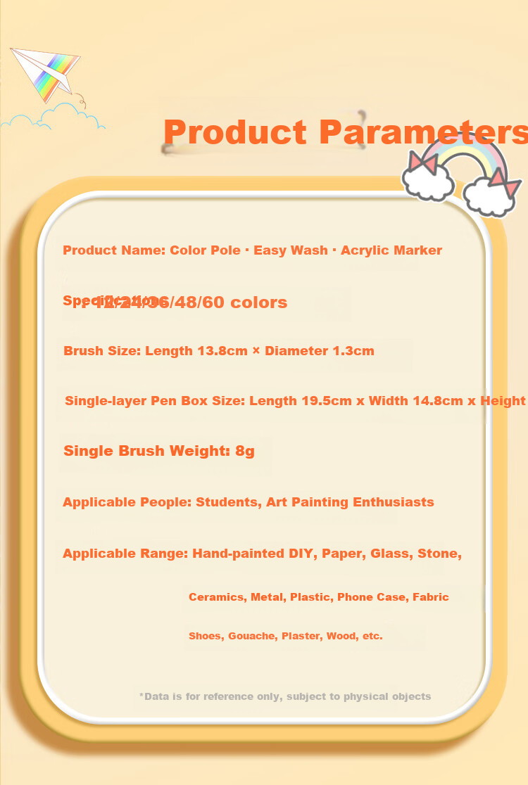 Yuji Soft Tip 60-Color Acrylic Markers, Washable, Colored Pencils, Children's Art Supplies, Elementary School Drawing Pens, Non-Translucent, Layering Capable, Quick-Drying Drawing Pens, Watercolor Pens, Art Educatio 9
