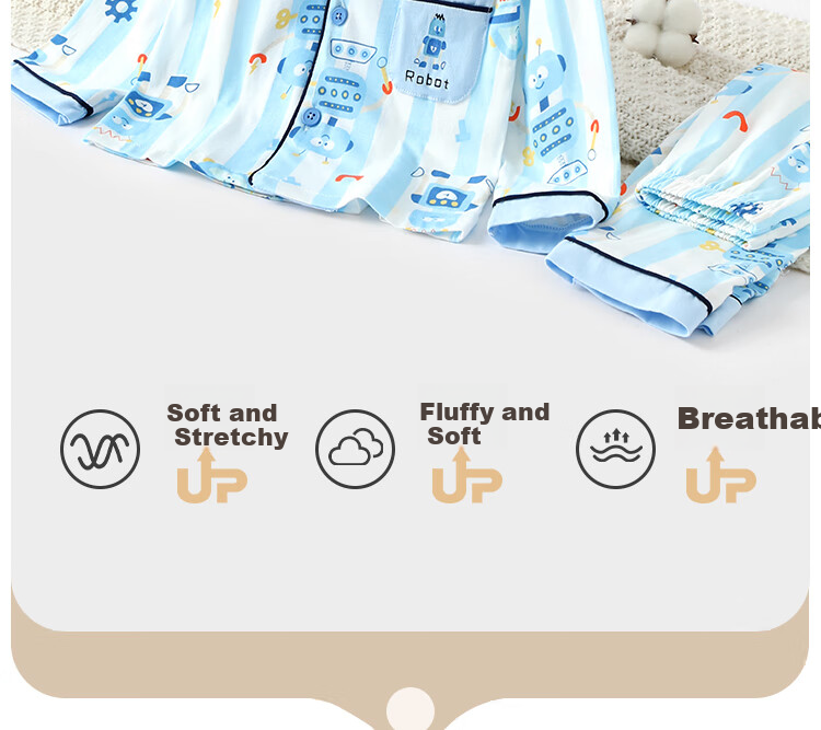Badibadi Pure Cotton Baby Boy Home Wear Pajama Set, Skin-Friendly Air Conditioning Suit, Outdoor Wear, Space Adventure, Size 110 6
