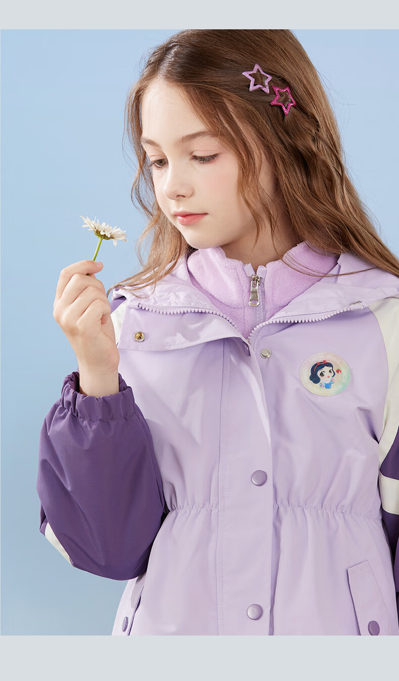 Disney Girls' Outdoor 3-in-1 Windproof Jacket Spring and Autumn Coat for Kids DS001 Purple Size 120 6
