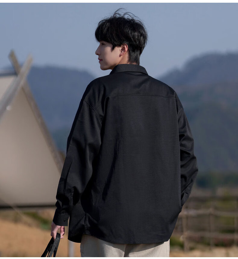 Foss Phil Men's Vintage Casual American Workwear Long Sleeve Shirt Jacket Spring Autumn Black L S581 2