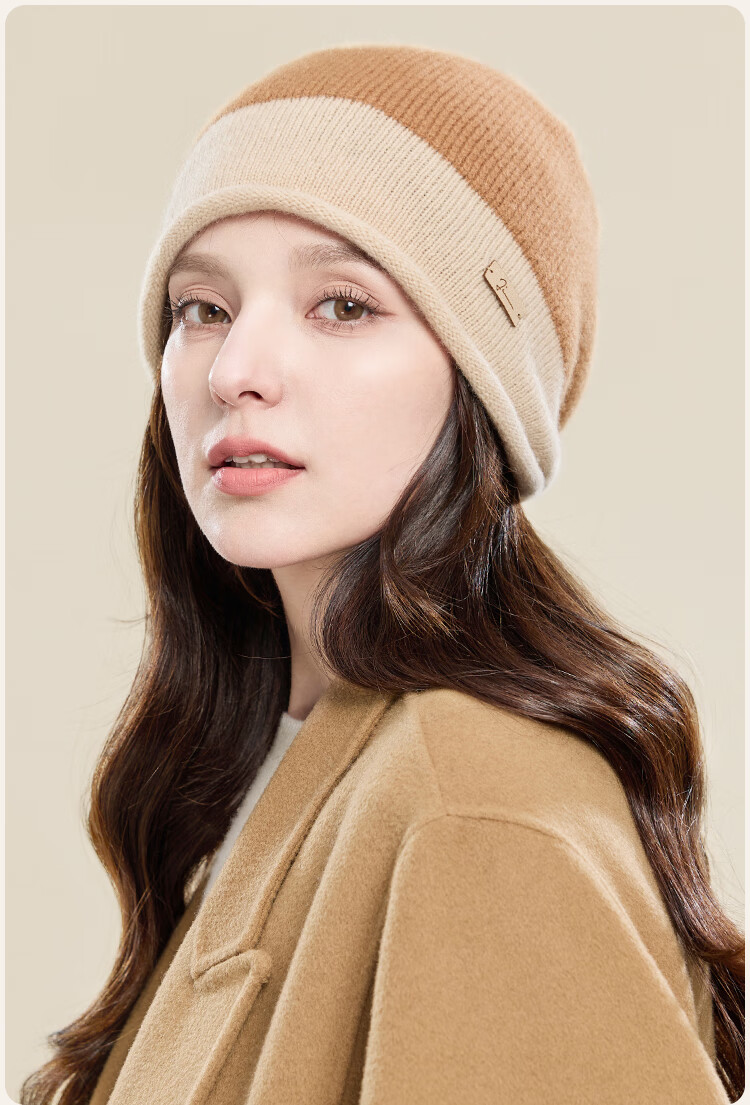 JIUMU Pure Wool Warm Knitted Beanie Headwrap Cold Weather Hat Stackable Maternity Cap Autumn Winter Outdoor Cold Protection Hat for Women 4