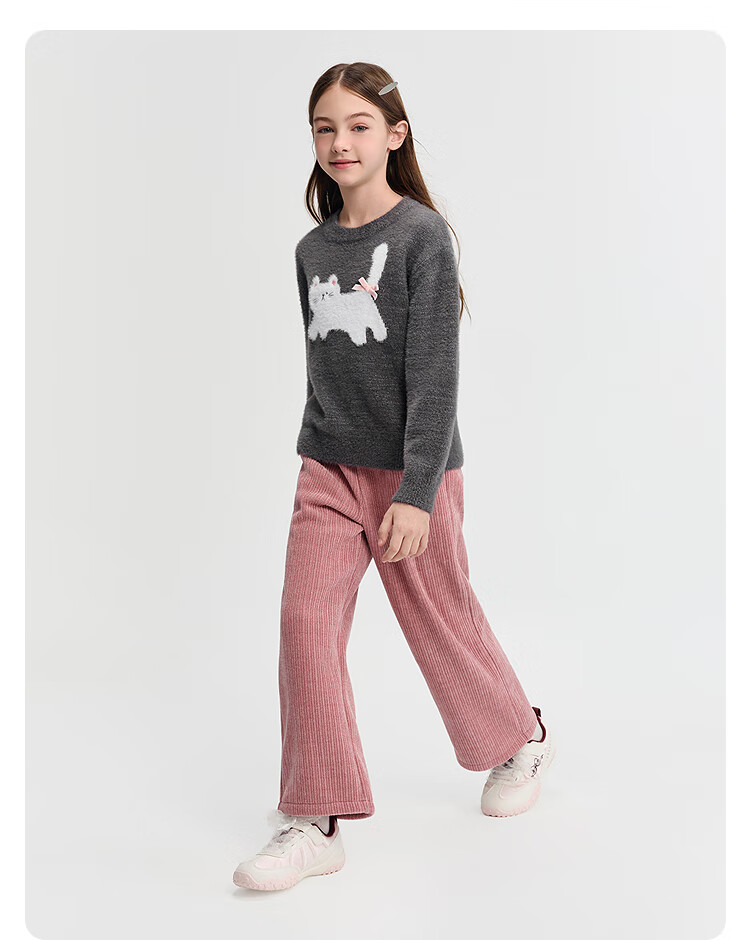 Balabala BalaOne Girls Fleece-Lined Straight-Leg Kids Pants 2025 Winter Warm Fashion 208425108006 3