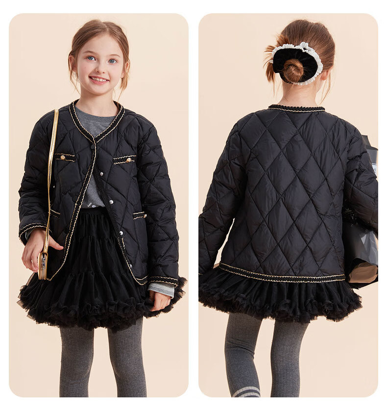 Follow Me Girls Lightweight Down Jacket Winter Fleece Lined Warm Little Girl Short Coat Black 165 4