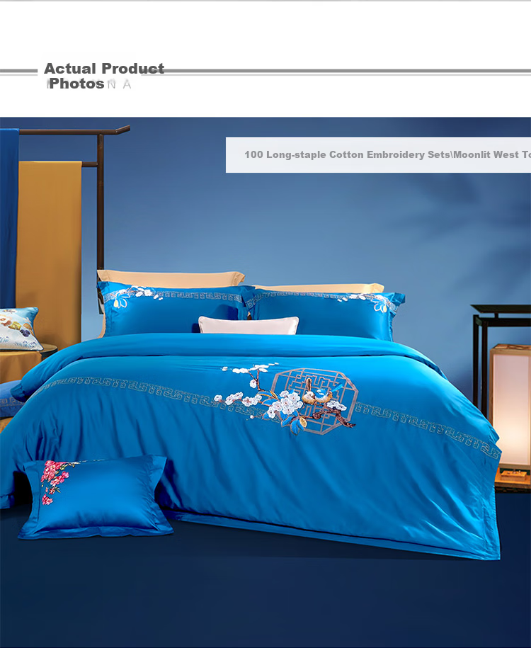 FUANNA Pure Cotton Four-Piece Bedding Set, 100-Count Long-Staple Cotton, High-Count Double Bed Sheet And Duvet Cover, All-Cotton Set, 230*229cm, Blue 10
