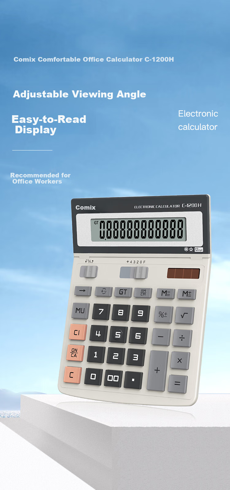 COMIX Dual Power Office Large Calculator, Wide-Screen Financial Calculator Office Stationery Supplies C-1200H 1