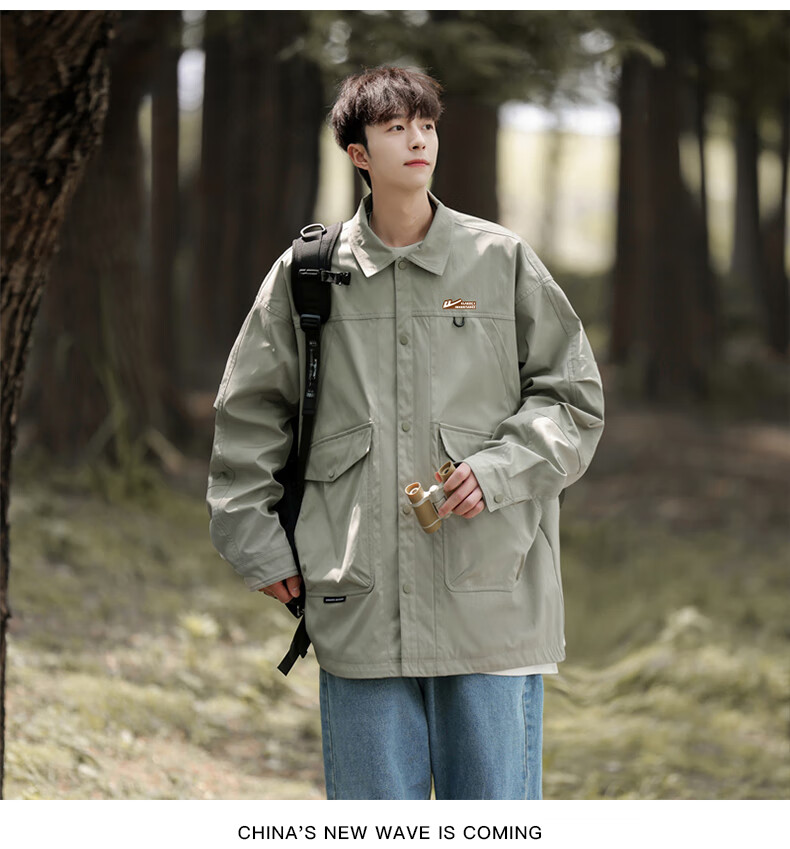 Huili Men's Autumn Jacket, Water-Repellent Lapel Jacket, Casual Simple Windproof Shirt Jacket for Men, Black, XL 13