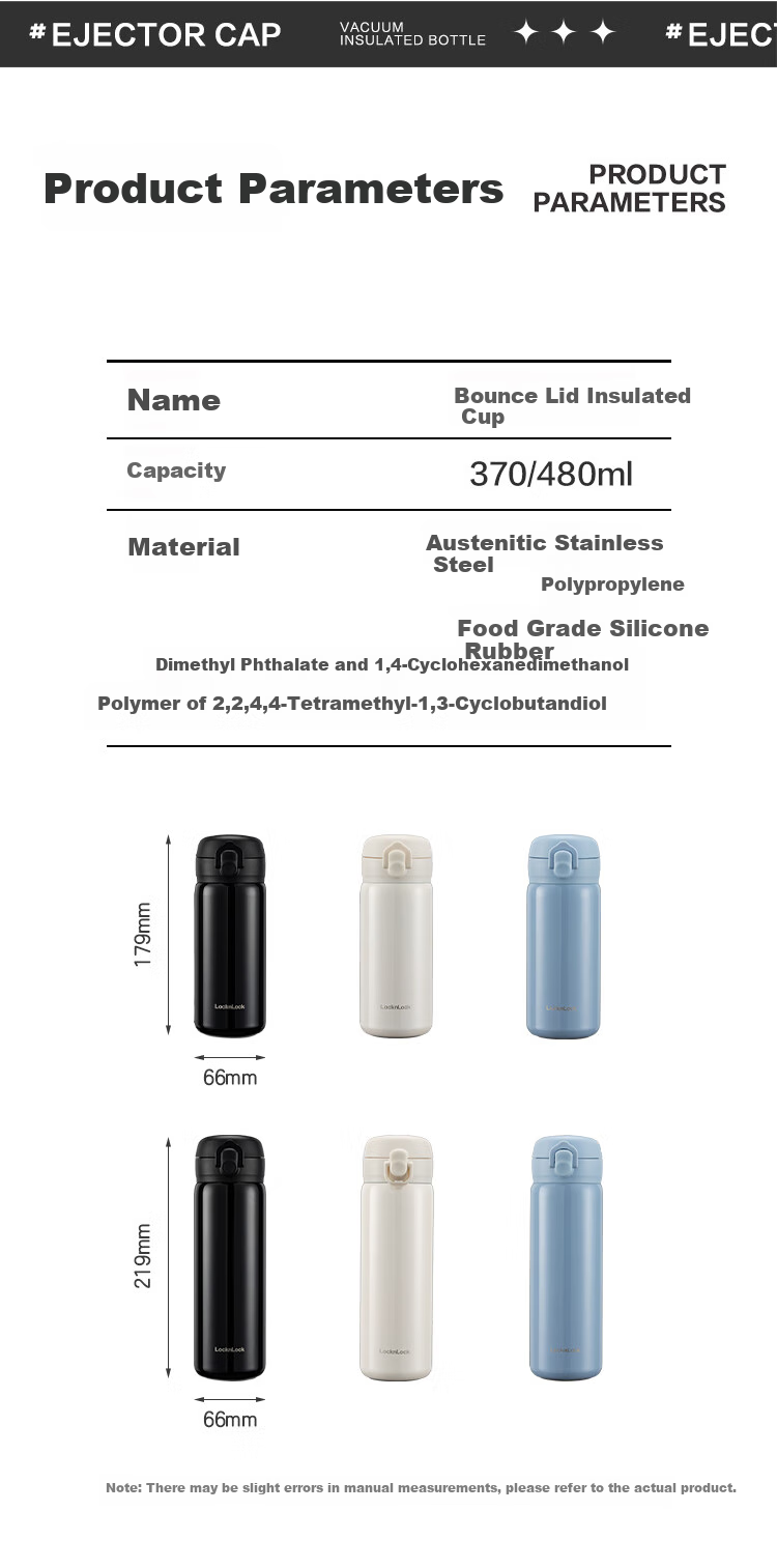 LOCK&LOCK Simple Spring Lid Insulated Mug for Men And Women, Stylish Thermos for Students, Portable Water Bottle, 480ML White 19