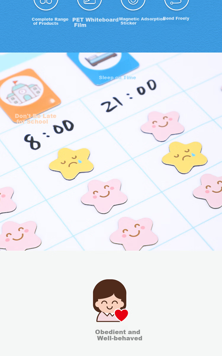 Deli Kindergarten Elementary School Children's Growth Self-Discipline Chart, Drawing Board, Wall Sticker Reward Chart, Discipline Chart, Study Plan Management Table, Course Schedule, Soft Iron Whiteboard, Blue 50125 3