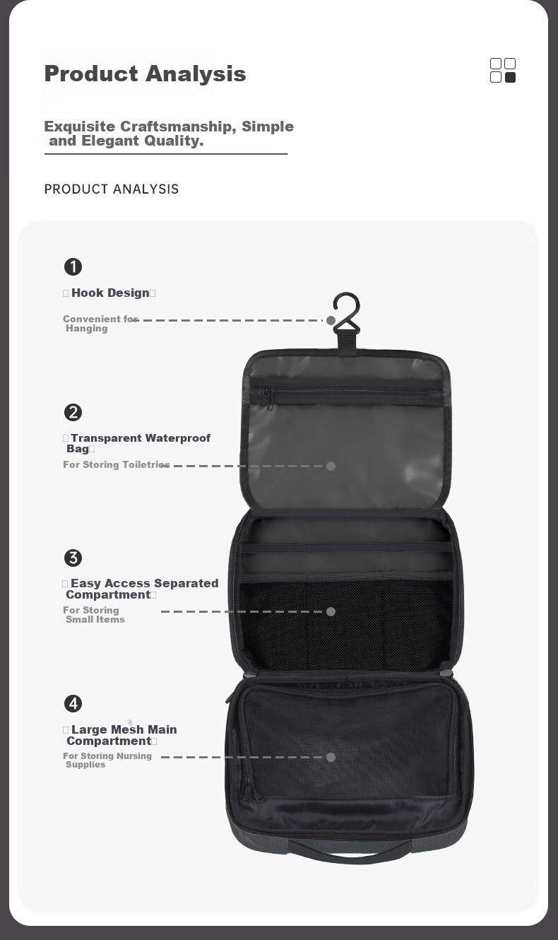 LEXON Travel Storage Bag Toiletry Bag for Men, Business Trip Accessory Bag for Women, Portable Multifunctional Cosmetic Bag, Gray-Blue Color 5