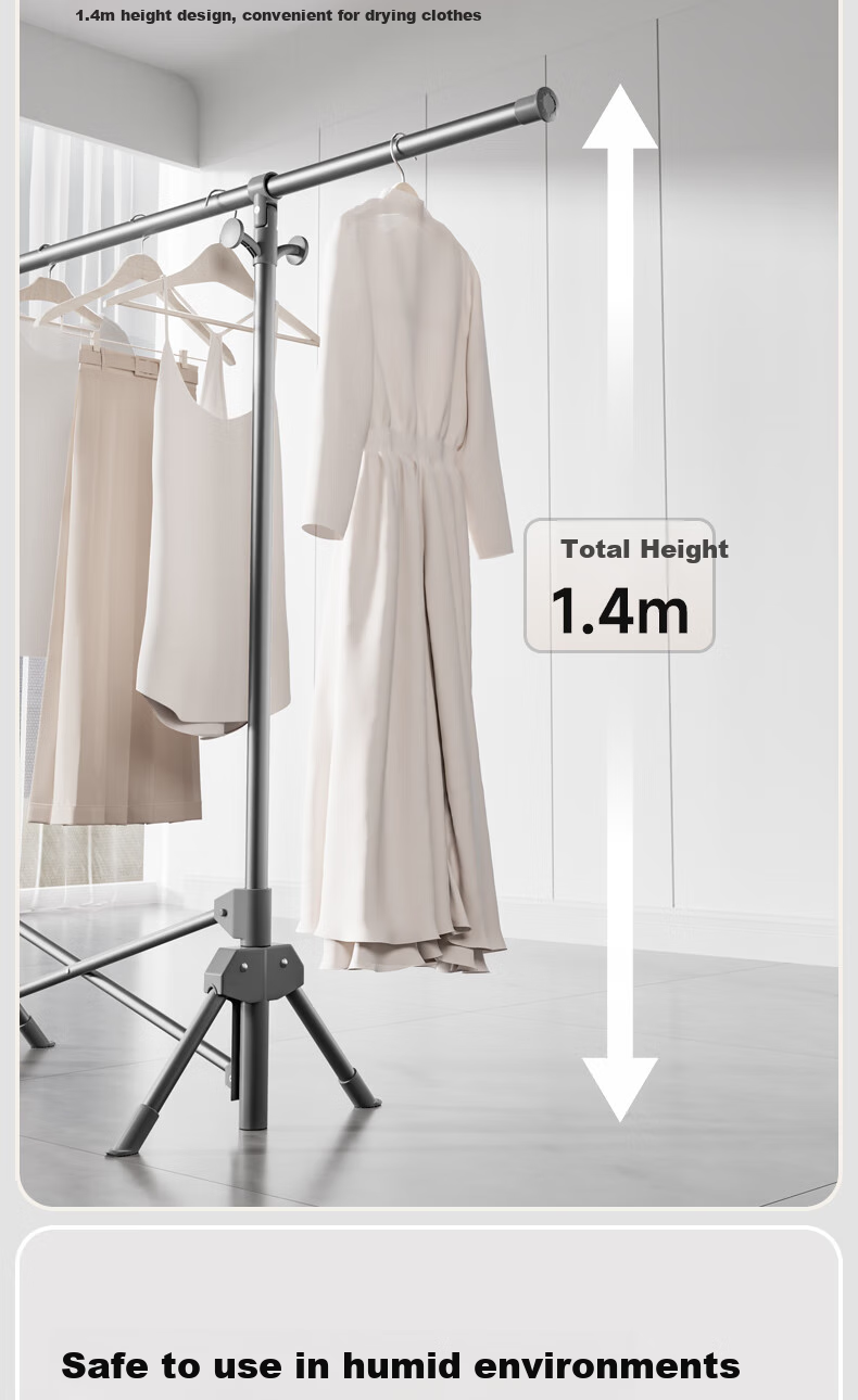 MAPLE FASHION Foldable Portable Clothes Drying Rack, Indoor Single-Pole Laundry Stand, Balcony Quilt Drying And Hanging Rod, 1.6 Meters, Gray 7