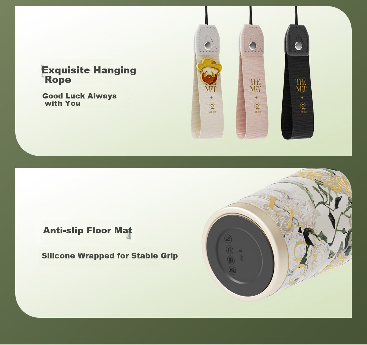 Germ Shining Double-Insulated Water Bottle with Straw, Large Capacity Student Cup, Goddess Gift Mug, 500ML Cherry Blossom 25