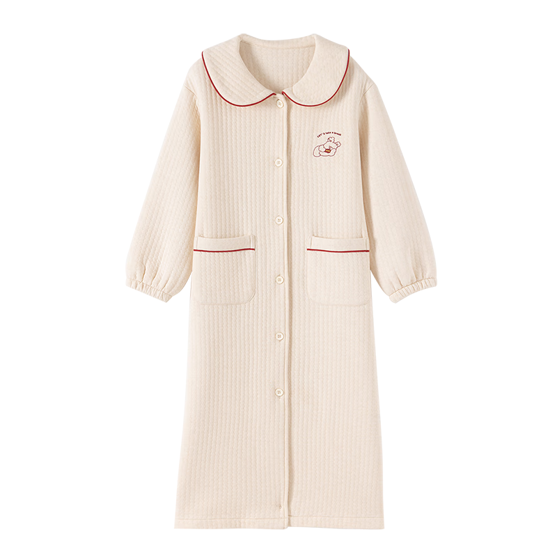 Dingguagua Natural Colored Cotton Children's Bathrobe Girls' Sleepwear Three-Layer Quilted Medium-Thickness 150