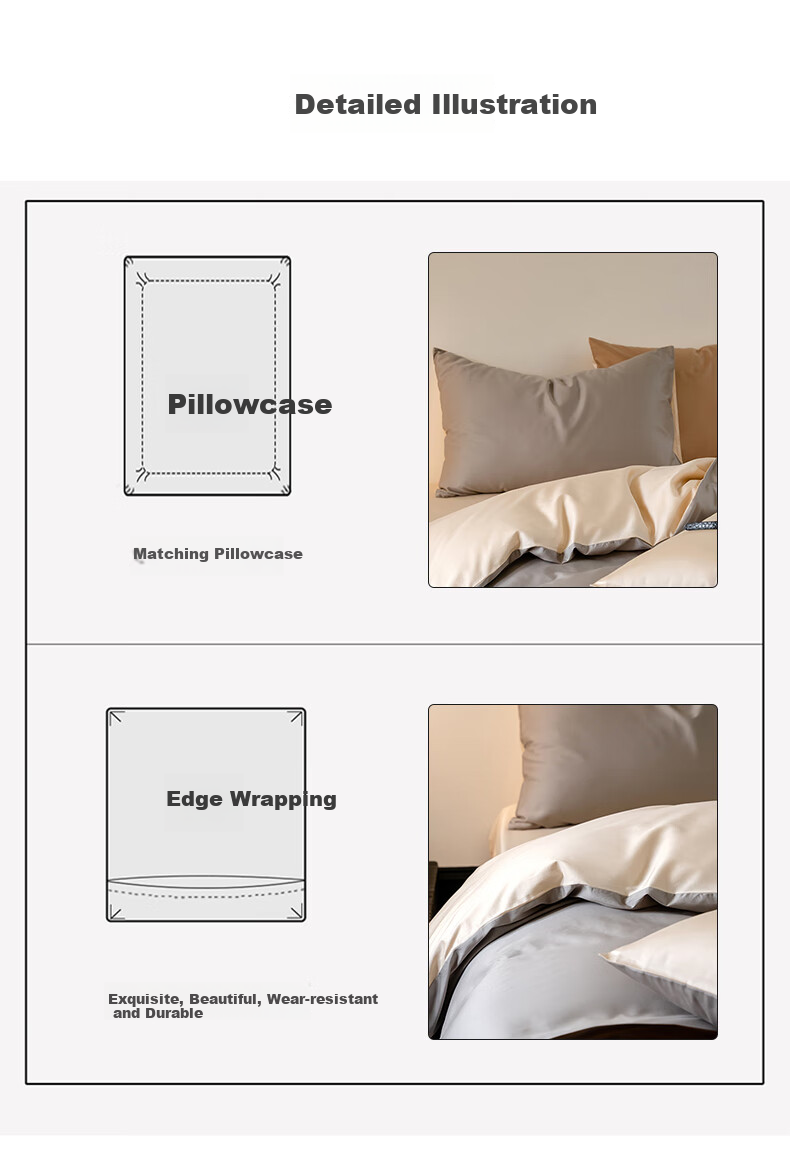 Huangchaojiasi Pure Cotton Four-Piece Bedding Set, 60 Thread Count, 100% Cotton Bedsheet Duvet Cover Set, Duvet Cover 200*230cm, for 1.5/1.8 Meter Bed 8