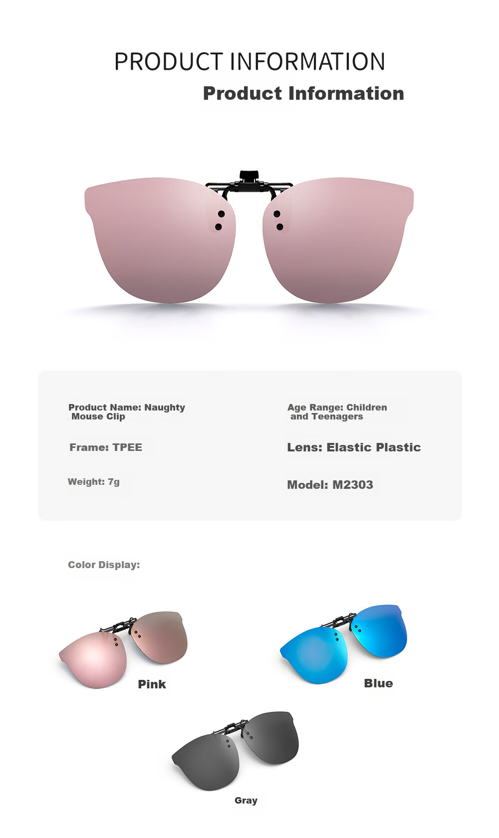 Wanpishu Polarized Sunglasses Clip-On for Children 8-16 Years Old, UV400 Anti-UV Protective Eyewear for Boys And Girls 10