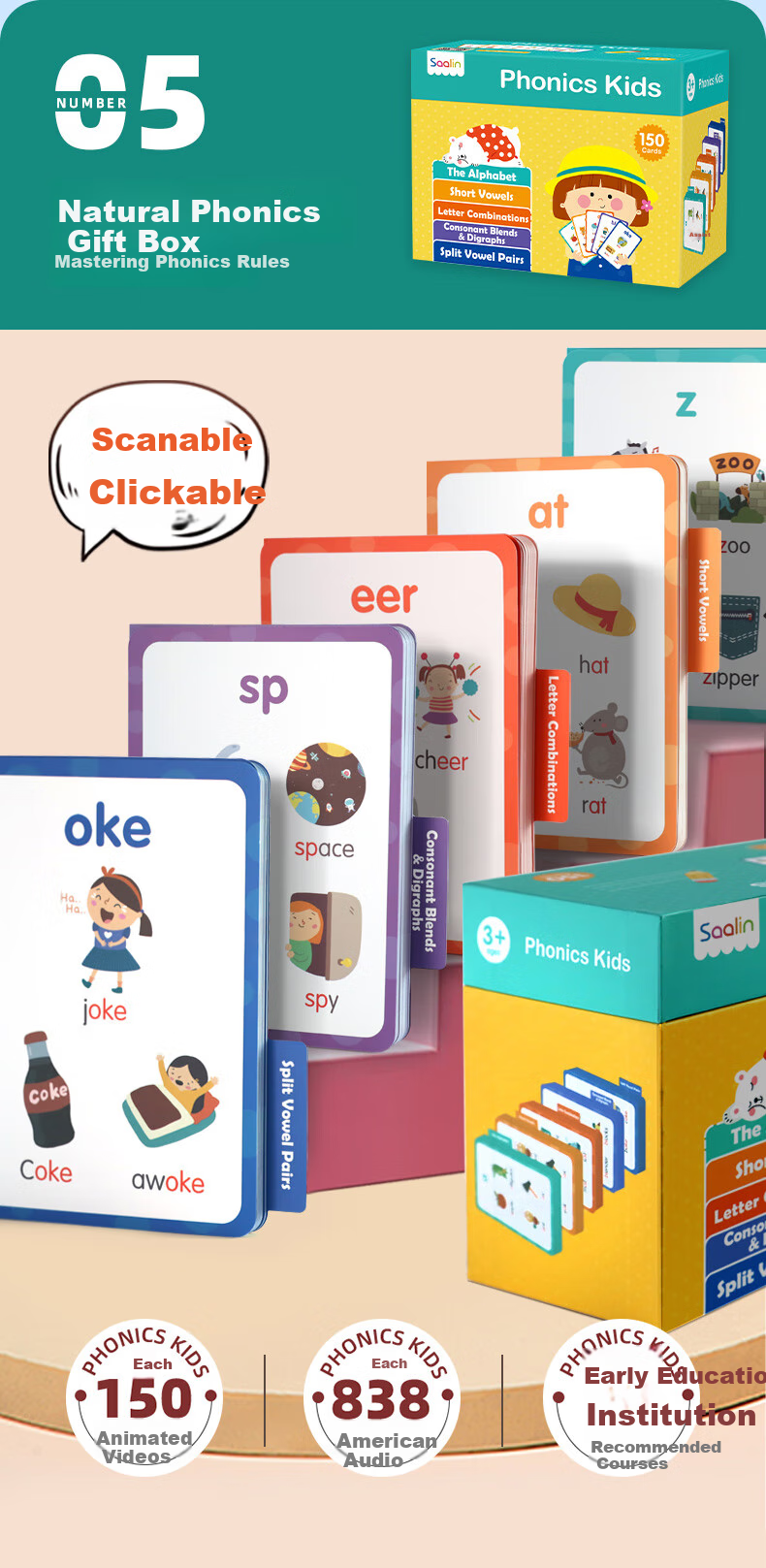 Shalin SAALIN English Enlightenment, 220 High-Frequency Words Flashcards, Children's Toy Sight Words for First Grade 16