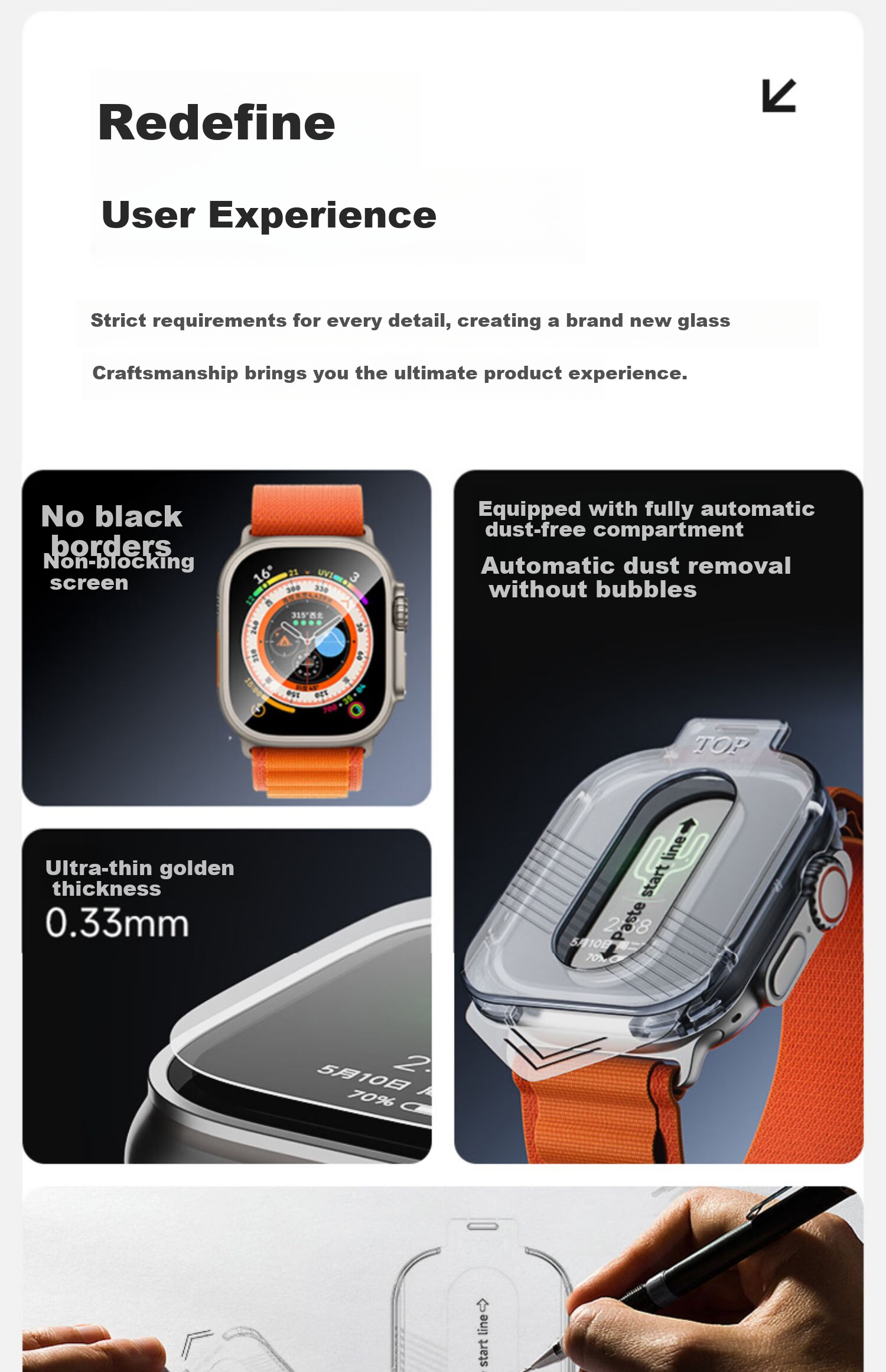 Smorss [Dust Removal Instant Sticker] Tempered Glass Screen Protector for Apple Watch Ultra 2, Full Coverage Protective Film for Apple Watch Ultra, Automatic Positioning Instant Sticker Film 2
