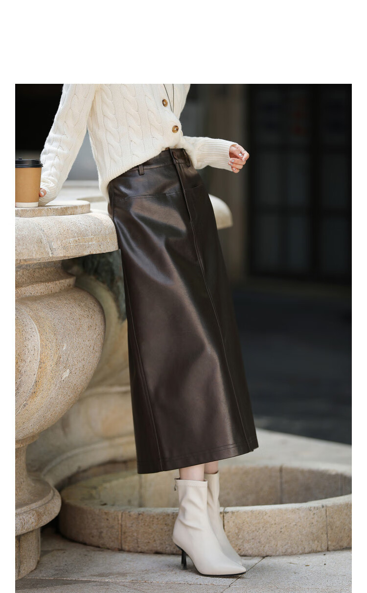 Demana [Samei Light Travel] Winter Elegant Glossy PU Design Back Slit Straight Cut Slimming Women's Skirt 1
