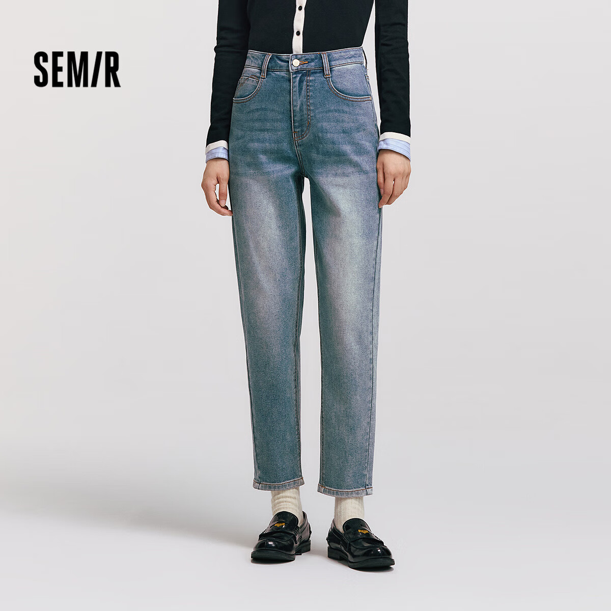 Semir Senrou | Women's Jeans, Winter Fleece-Lined, Distressed Tapered Pants, Comfortable Retro Long Trousers, 103724124004
