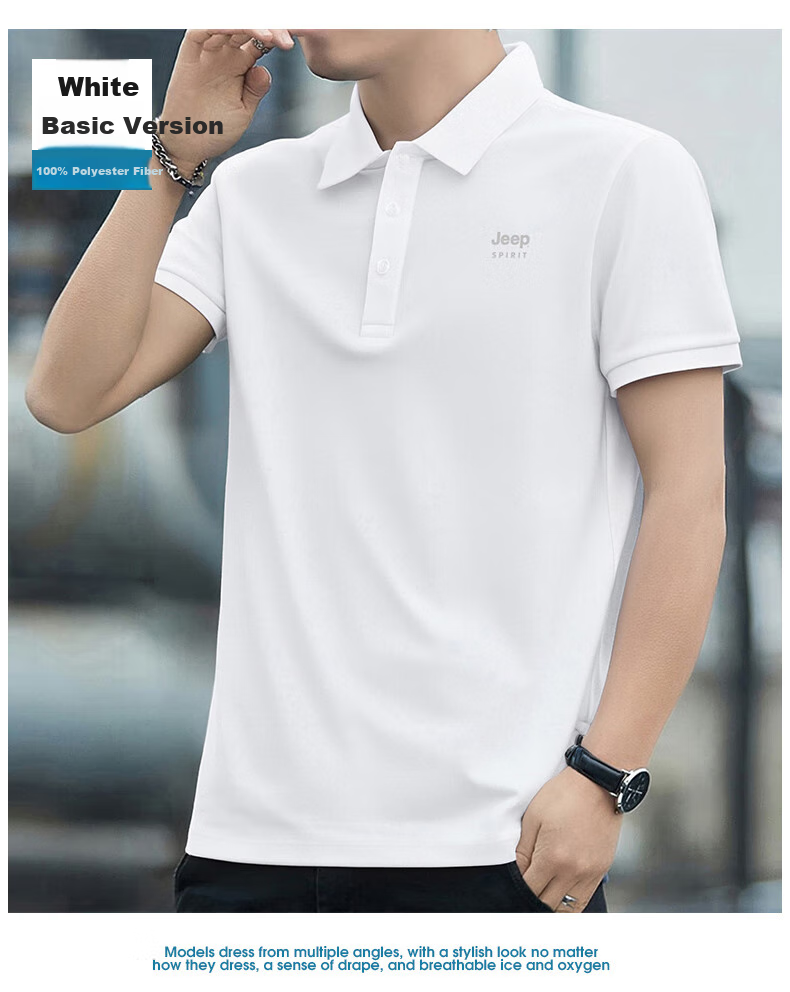 JEEP SPIRIT Polo Shirt for Men, Ice Silk Short-Sleeve T-Shirt, Summer Business Casual Wear for Young And Middle-Aged Fathers, Work Uniform Top for Men, Size L 16
