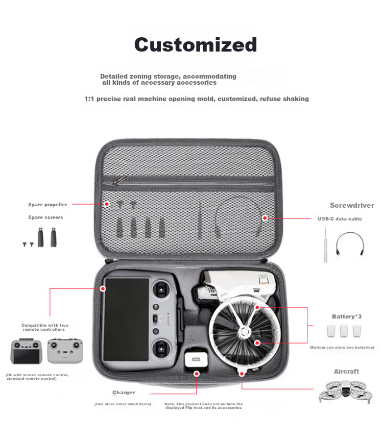 Yingshijiang Portable Storage Case for DJI Flip Drone Accessories, Protective Box with Waterproof, Shockproof And Pressure-Resistant Design, Standard Configuration Storage Bag in Gray 2
