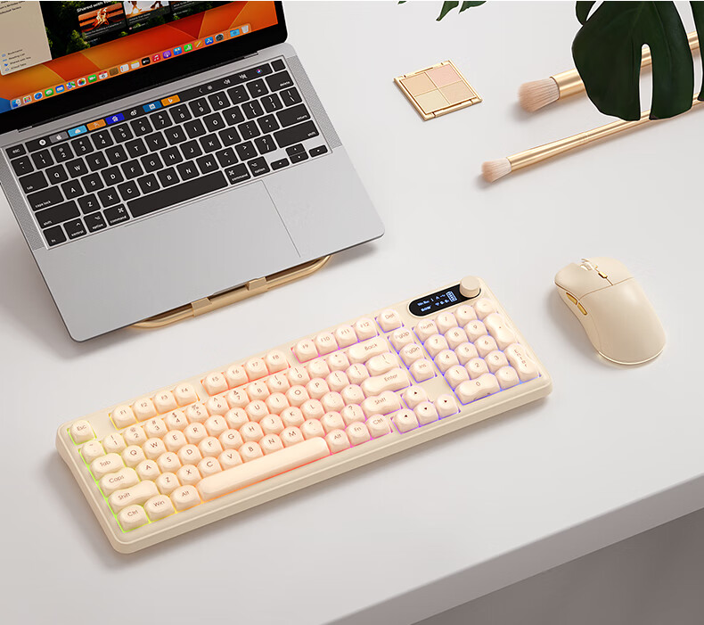 B.O.W Hangshi K180BU Wired Mechanical Feel Keyboard with Floating Keys RGB Backlit Office Gaming E-sports Laptop Desktop Universal Wired Keyboard Silver White 2