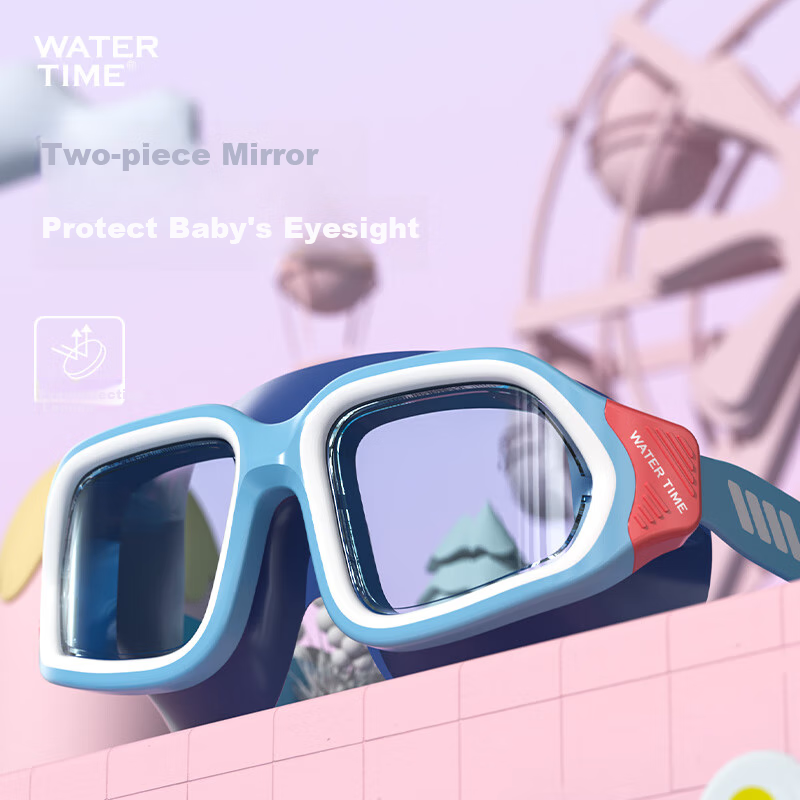 Детские очки для плавания WATERTIME, большая оправа, профессиональные, с защитой от запотевания, для детей 6-15 лет, цвет "Пляжный синий"