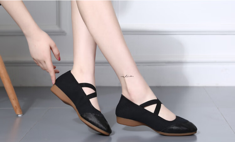 Teslita Red Dance Shoes Women Soft Sole Middle-Aged and Elderly Adult Mid-Heel Square Dance Canvas Shoes Black 17