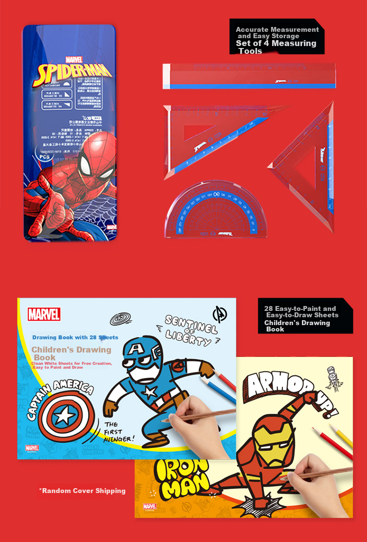 Disney Stationery Set, Marvel Drawing Stationery Gift Box, Elementary School Student Learning Supplies, Large Gift Pack for Graduation And Birthday Gifts, Boys' Toys, Kindergarten Graduation Present 9