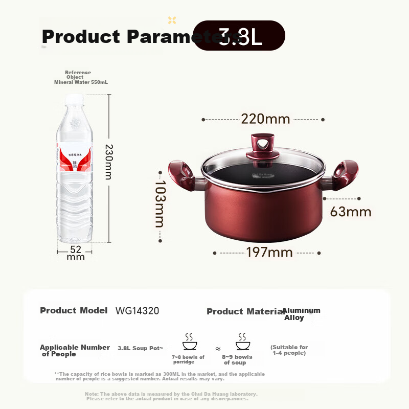 COOKER KING Non-Stick Soup Pot Easy-To for Stewing, Cooking Porridge, Milk Pot 22cm Compatible with Induction Cooker Colorful WG14320