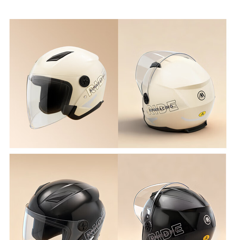 Aima Electric Bike Helmet Motorcycle Half Face Helmet Unisex 3/4 Helmet Windproof Fogproof Warm Single Lens Four Seasons Universal New National Standard Class A 3C Certified B21 Glossy Black 22
