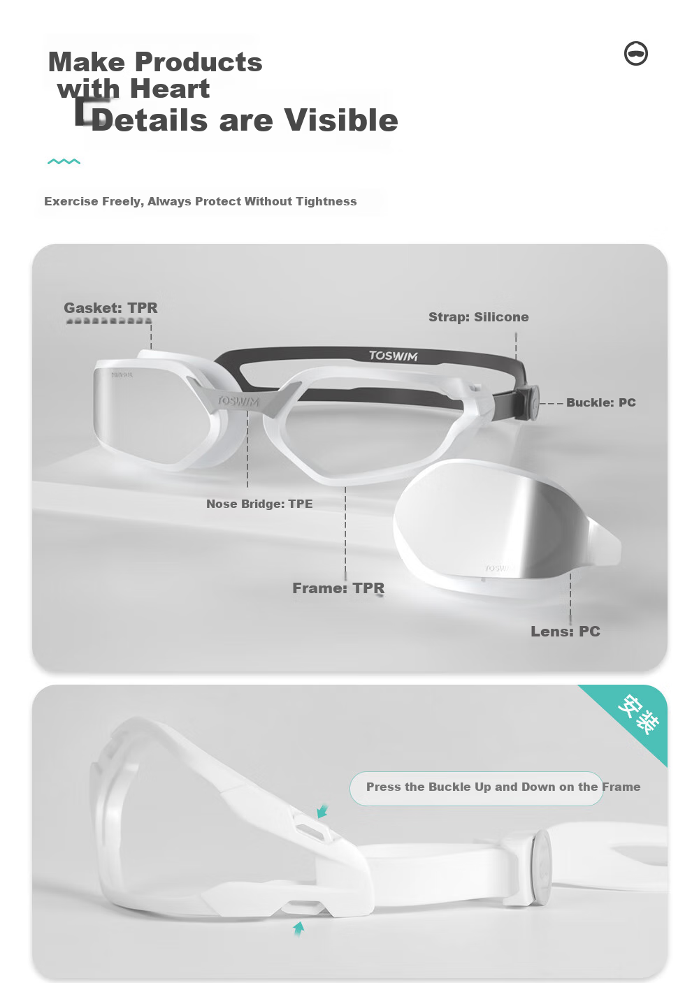 TOSWIM Myopia Swimming Goggles for Men And Women, High Definition Anti-Fog, Left And Right Prescription Available, Swimming Goggles with Single Lens, Silver Coated Film, -6.00 Diopters 11
