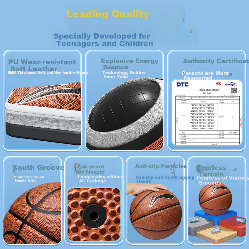 Li-Ning Basketball, Size 5, for Children's Competition, Indoor And Outdoor Use, Wear-Resistant, Suitable for Cement Courts, Elementary School Students, Teenagers, Outdoor Play, PU Material