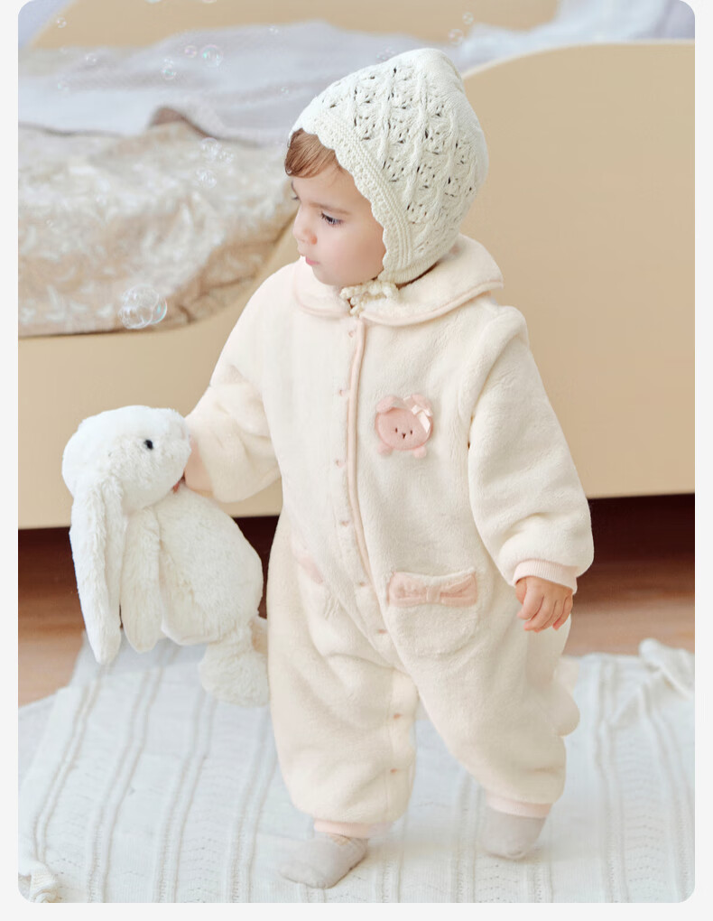DAVE & BELLA Newborn Autumn Winter Milk Velvet Baby Girl Romper Infant Pajamas Toddler Onesie 2