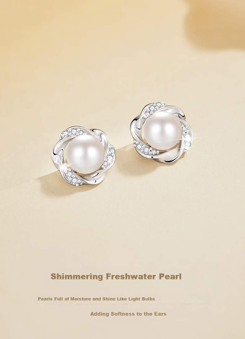 GLTEN Mobius Pearl Silver Stud Earrings for Women, Luxury New Style Birthday Gift for Girlfriend Or Wife on May 20 6