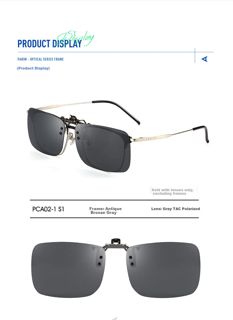 PARIM Myopia Night Vision Sunglasses Clip-On Square Glasses for Men And Women, Nearsighted Frame for Night Driving, Specialized Driving Glasses Clip-O 7