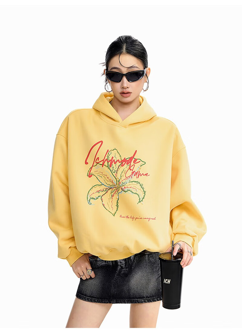ICH MODE Women's American Style Hoodie Autumn Winter 2025 New Loose Pullover Jacket Top Dark Gray M 10